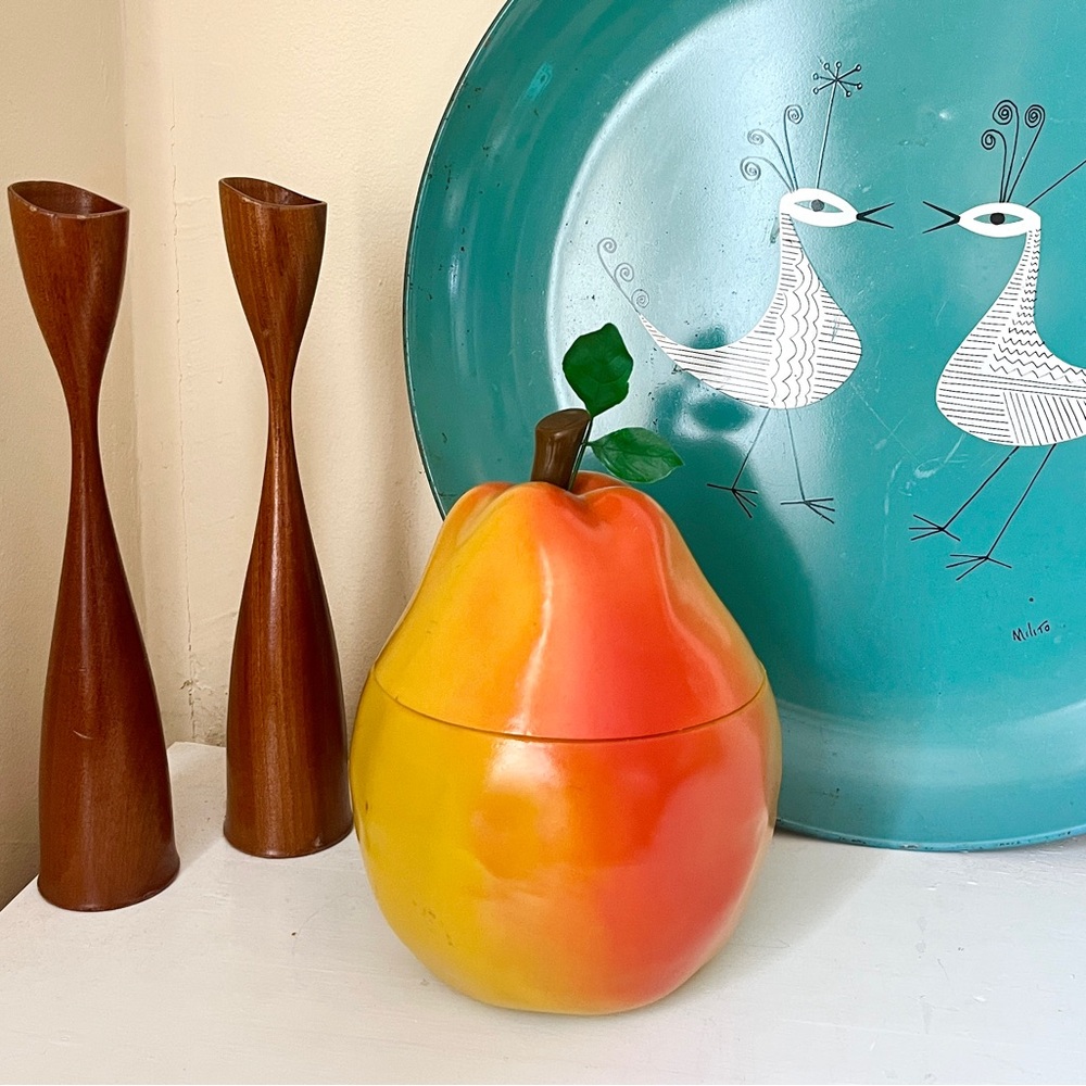 SOLD MCM Ice Bucket Mid Century Party Pear  Ice Tub Vintage Bar Ware Novelty Kit - Picture 2 of 7
